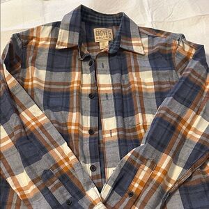 Men's Blue and Orange Plaid Shirt